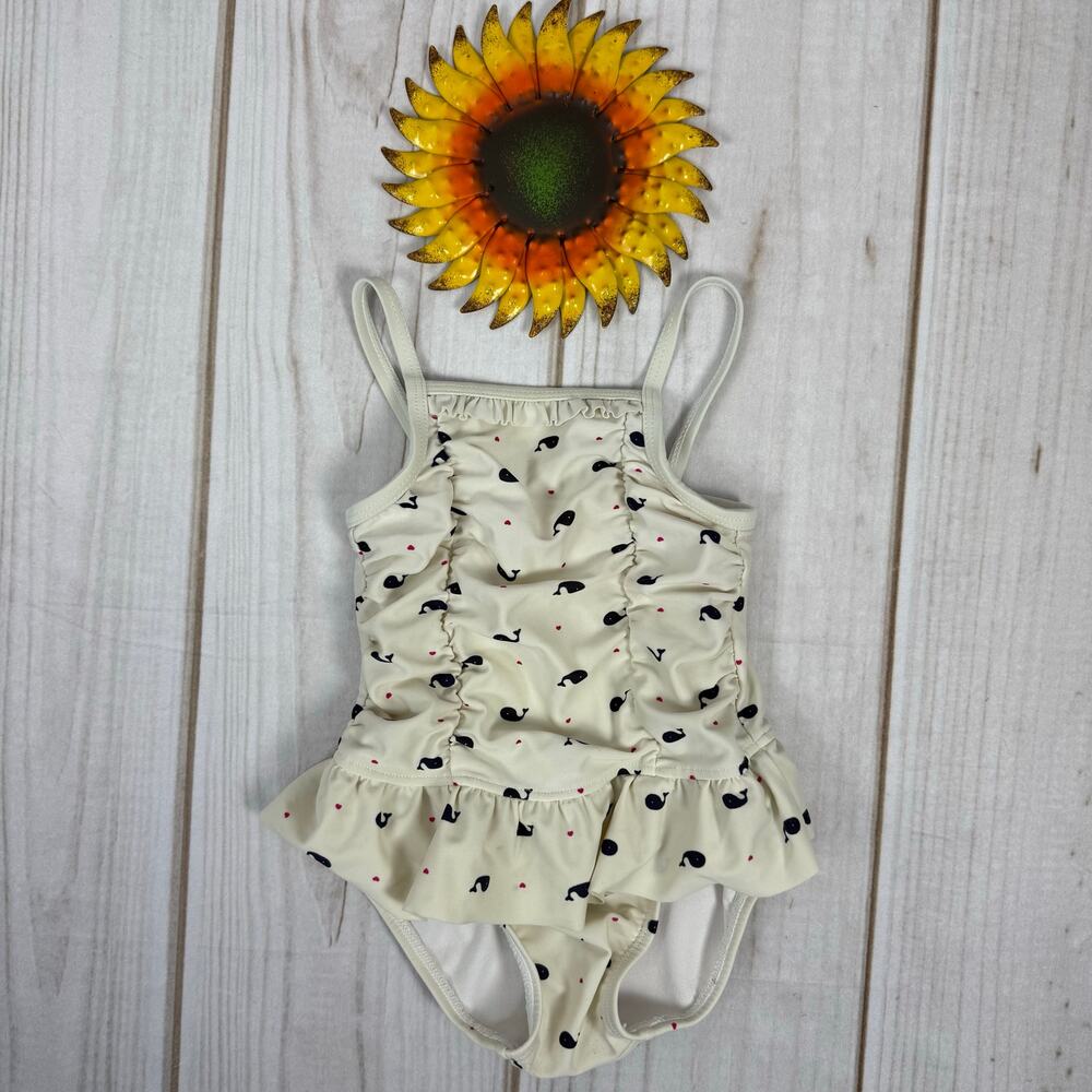 Janie and Jack Baby Girls One Piece Swimsuit Whale Ruffle 12-18 Months